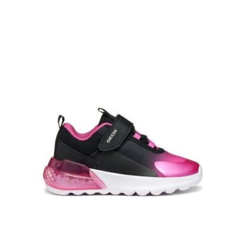 GEOX Illuminus Illuminus ΠΑΙΔΙΚΑ Sneakers ΑΝΑΤΟΜΙΚΑ ΜΕ ΣΚΡΑΤΣ & ΦΩΤΑΚΙΑ ΜΑΥΡΑ J56LZA02A9JC0922  